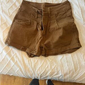 High-Rise Brown Women's Cotton Shorts